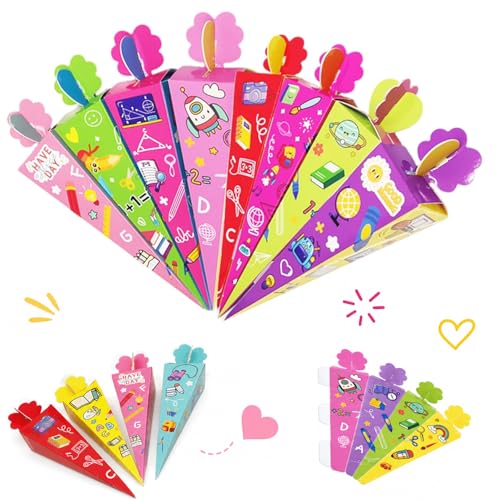 LEMONSTONE 24 Stück Mini Schultüten zum Befüllen Kleine Schultüten für Jungen und Mädchen Zuckertüte klein für Einschulung Geburtstagsparty & Klassenzimmer Belohnungen