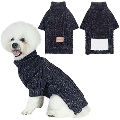 SCENEREAL Dog Sweater with Leash Hole - Cable Knit Turtleneck Dog Sweaters for Small Medium Dog Puppy - Dog Cold Weather Coats Sweatshirts for Fall Winter to Keep Warm Cover