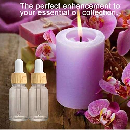 Alledomain 10Pcs, 10ml Clear Glass Bottles with Dropper Pipettes, Mini Empty Dropper Bottles Wood Grain Plastic Cap Refillable Sample Container for Essential Oil/Aromatherapy Blends/Chemical Liquid
