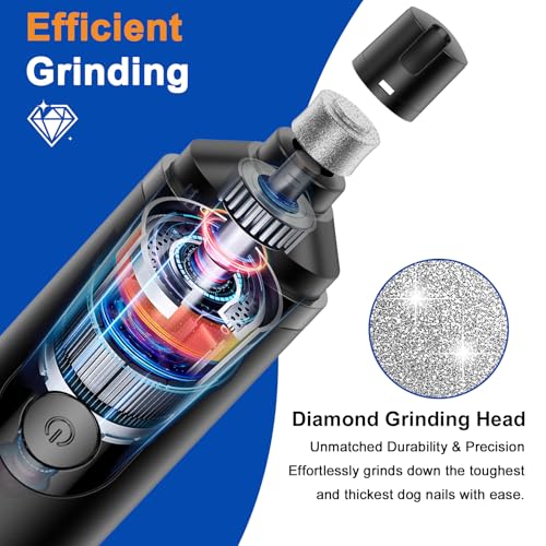Dog Nail Grinder, Quiet and Low-Vibration Dog Nail Trimmers for Large Dogs, Medium, Small Dogs Cats Pets, Upgrade Professional Electric Pet Paws Toenail Grooming Tool Black - Image 4