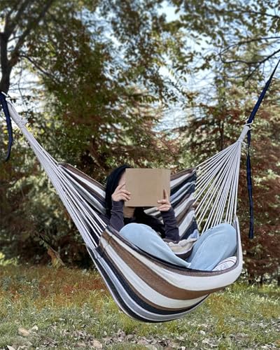 Image of Halalona Hammock Chair Hanging Hammock Chair Rope Swing 2 Cushions Included-Sturdy & Durable Soft Cotton Hand Woven Hammock Swing for Bedroom, Porch, Patio-Indoor /Outdoor