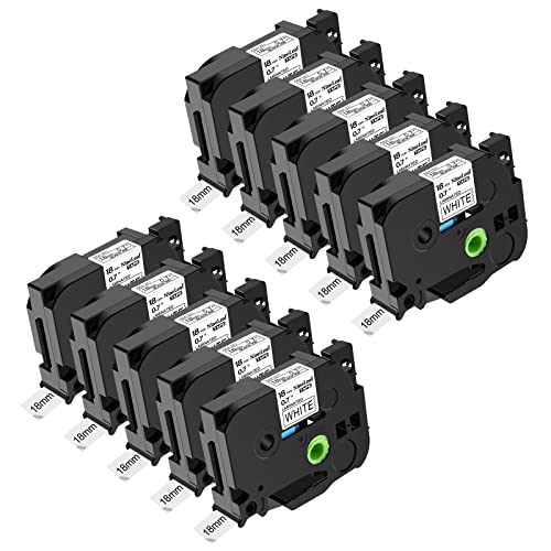 Nineleaf 10 Pack Compatible For Brother P-Touch Label Maker Refills Tz Tape 18Mm 0.7 Laminated White Tze-241 Tze241 Tz-241 Tz241 3/4'' Black On White Label Tape For Ptouch Ptd600 Ptd400Ad Labeler #TOP4
