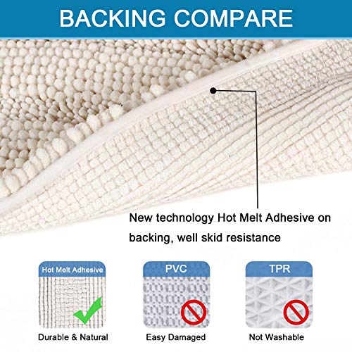 H.versailtex Bath Mats For Bathroom Non Slip Extra Thick Chenille Striped Bath Rug 24" X 36" Absorbent Non Skid Fluffy Soft Shaggy Rugs Washable Dry Fast Plush Mats For Indoor, Bath Room, Tub - Ivory #TOP2