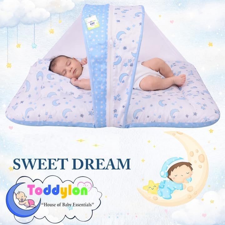 Image of Toddylon Baby Bed New Born Baby Bedding Set | Mosquito Net | Carry Bag | Mattress | Carry Bag | Essentials Combo | Cotton | Infants | Baby Boys & Baby Girls | Beds (0-6 Months) (3PCS Set)