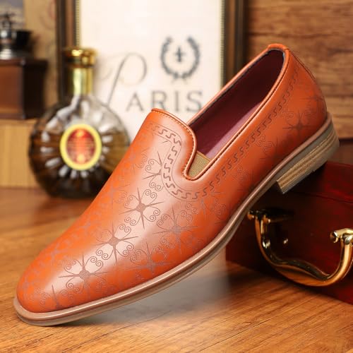 Santimon Men's Leather Slip-On Dress Loafers Embossed Pattern Formal Business & Casual Shoes2