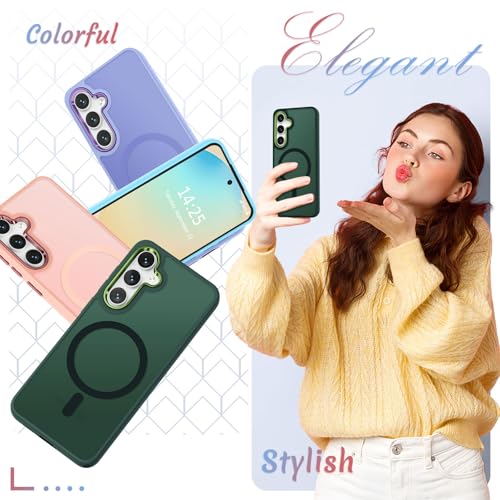 Image of for Samsung Galaxy S24 FE Case, Matte Magnetic Phone Case with 1 Screen Protector, Support for Magsafe, Translucent Frosted Slim Shockproof Protective Cover for Samsung Galaxy S24 FE, Dark Green