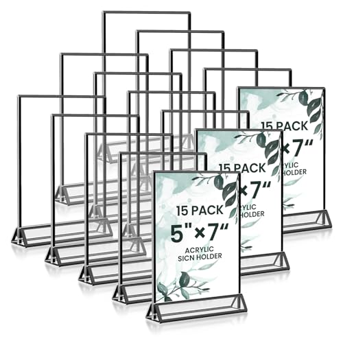 15 Pack Acrylic Sign Holder 5x7, Wedding Black Frame Table
