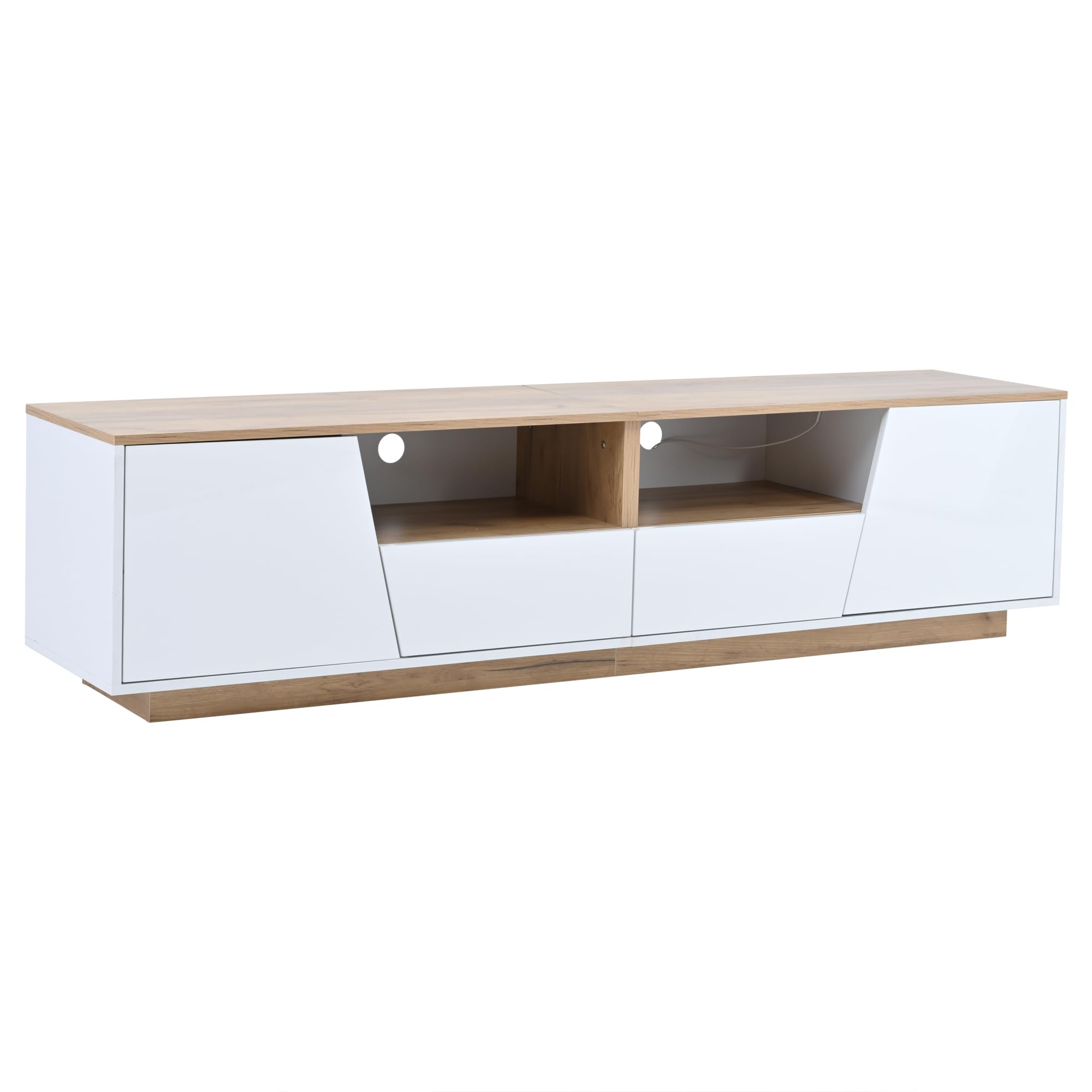 MURUL Armadio per TV, 180 x 40 x 46 cm, con 2 cassetti e 2 armadi, con LED, per TV e TV da 75 pollici, bianco + colore legno