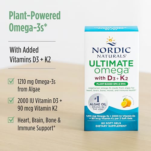 Nordic Naturals Plant-Based Omega-3 D3+K2, 1210mg, Vegan Softgels - 60 Count - image 2