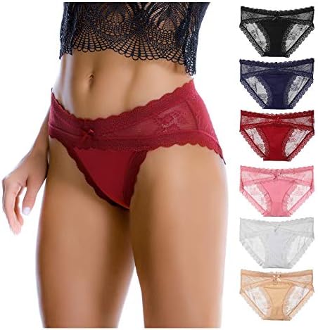 LEVAO Women Lace Underwear Sexy Breathable Hipster Panties Stretch Seamless Bikini Briefs 6 Pack