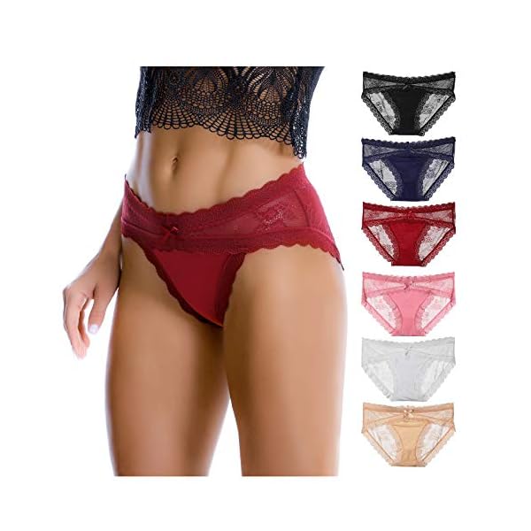 LEVAO Women Lace Underwear Sexy Breathable Hipster Panties Stretch Seamless Bikini Briefs Multipack,XL