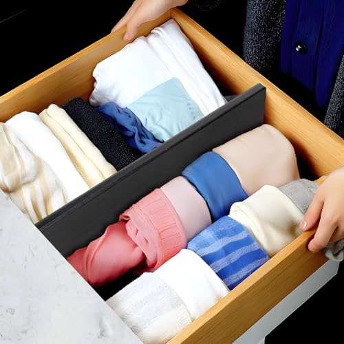 Image of Utoplike Bamboo Drawer Dividers Large, 4 inch High Kitchen Drawers Organizers | For Utensils, Clothing,Spring Loaded, Works in Bathroom, Dresser, Desk, 4 PCS, Black, Fit for 18.6 inch to 20.6 inch Inner Drawer
