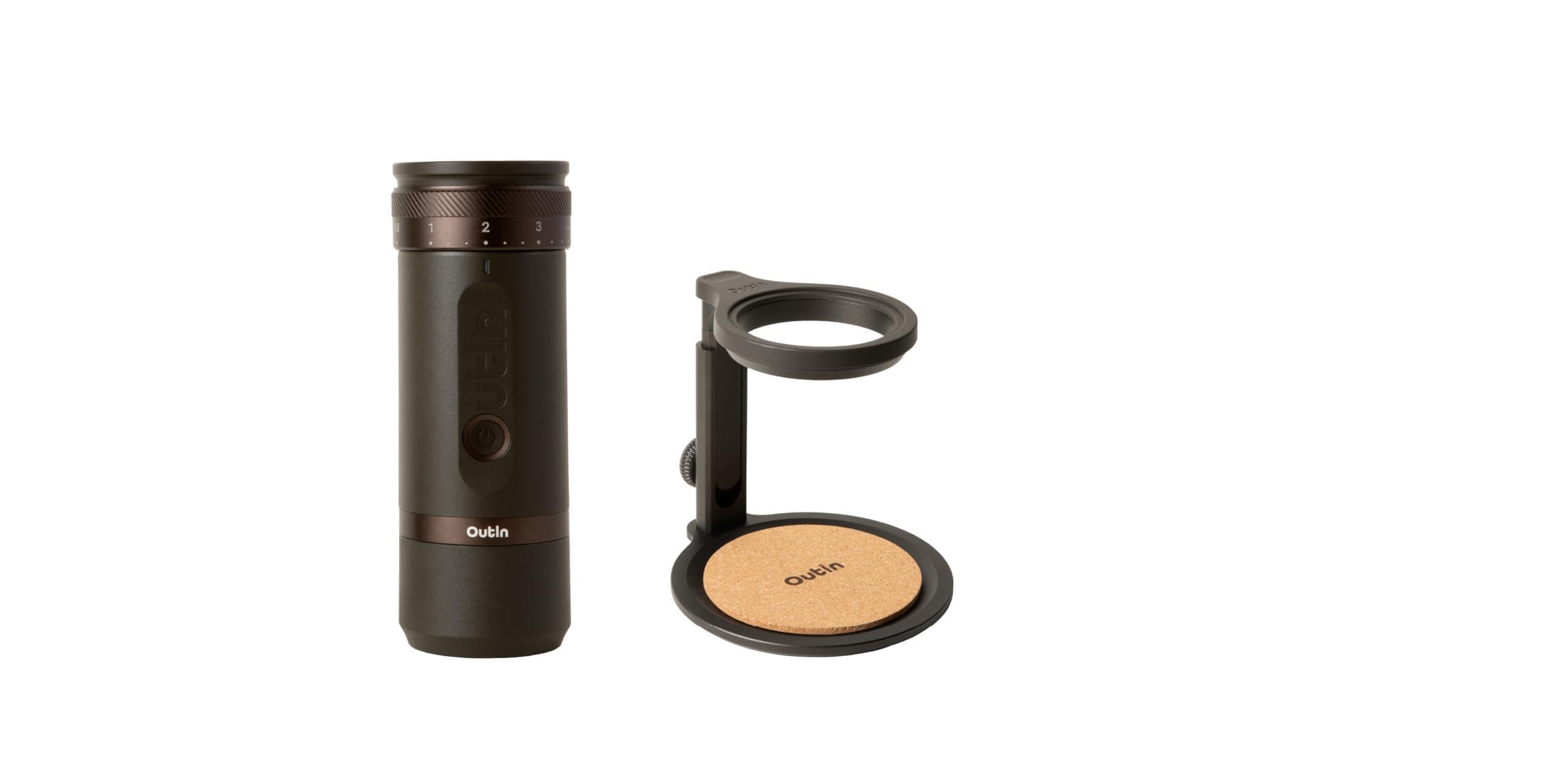 OutIn Fino tragbare elektrische Kaffeemühle und abnehmbarer Ständer im Set