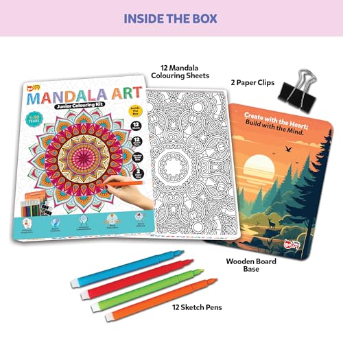 Image of Little Berry DIY Mandala Art Kit for Girls 9-12 Years | Art & Craft Kit for Girls | Colouring and Painting Set for Kids with 12 Mandala Designs and Sketch Pens | Gift Set for Kids Age 9+