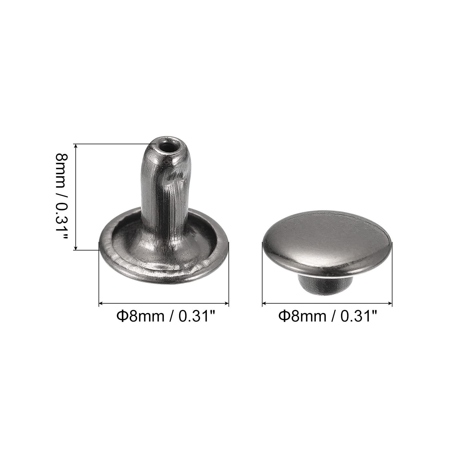 sourcing map 100 set di rivetti in pelle, rivetti a doppio cappuccio da 8 mm, altezza 8,5 mm, rivetti in metallo, per riparazioni fai da te, borse, borse, scarpe, colore rosso