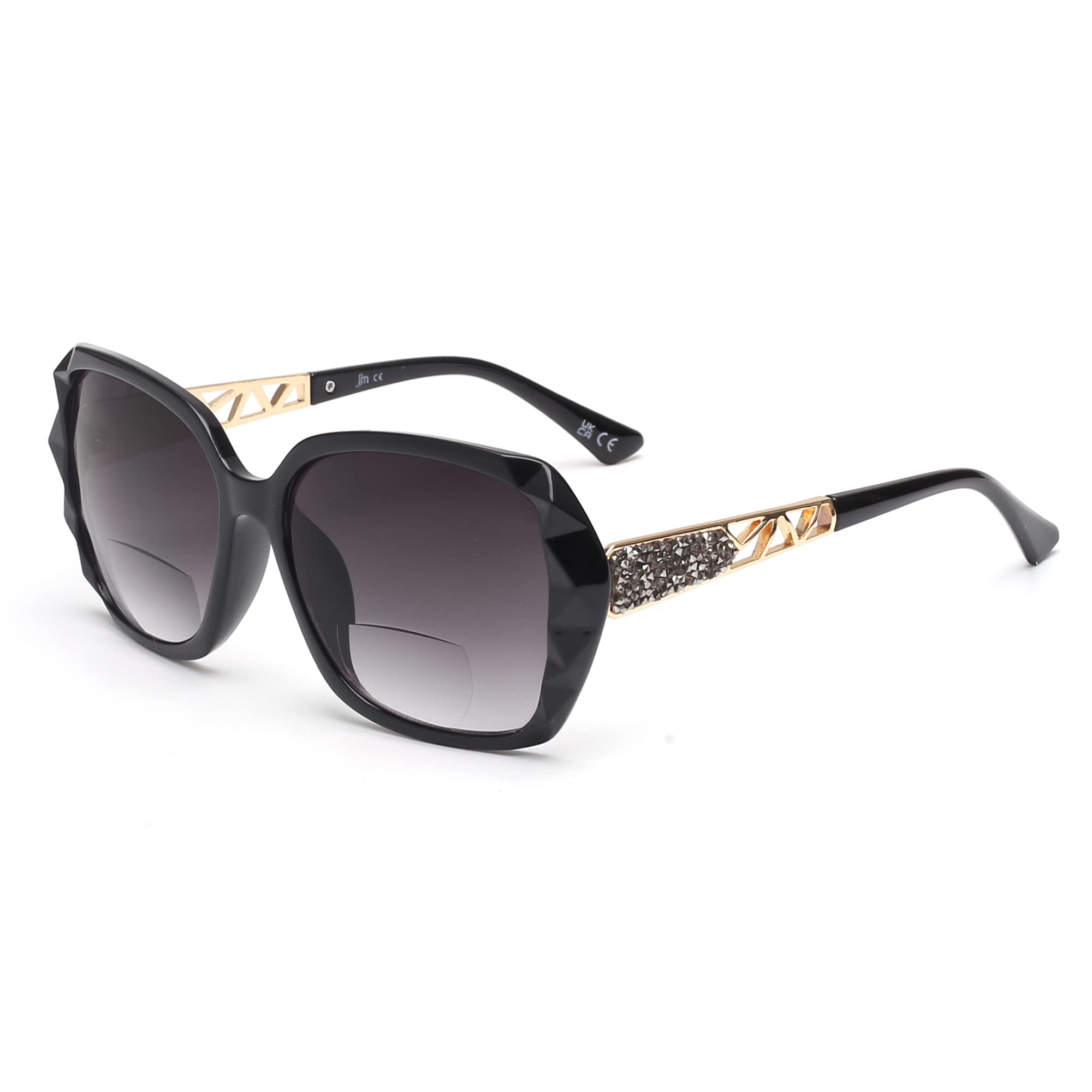JM Bifocal Reading Sunglasses, Oversized Sun Reader Glasses for Women UV Protection Outdoor Black +1.75