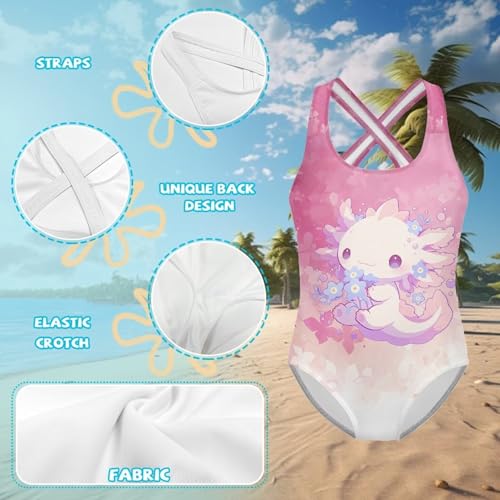 Image of Girls One Piece Swimsuits Teens Sleeveless Back Cross Strap Bathing Suit Kids Quick Dry Cute Beach Swimwear(5-14)
