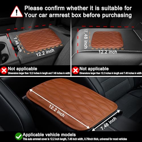 Image of Amiss Car Center Console Cover, Upgraded Leather Car Armrest Cushion, Universal Waterproof Cushion Pad, Non-Slip Car Interior Accessories, Fits Most Sedans SUVs Trucks (Brown)