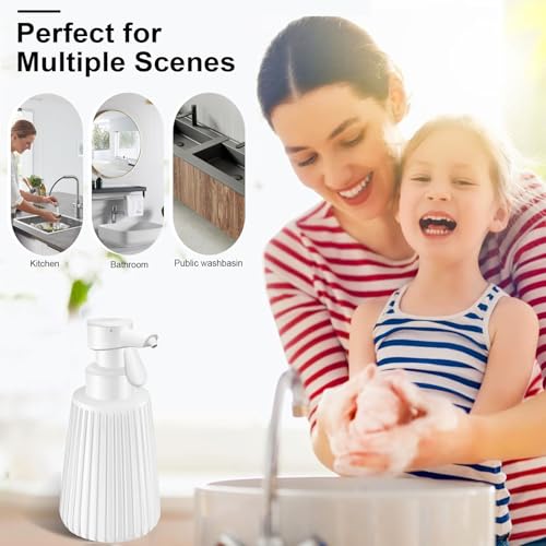 Image of Automatic Soap Dispenser for Kitchen: 8.5oz Easy Refill, Adjustable Soap Pump Volume, Electric Auto Liquid Soap Dispenser - Dish Wash Hand Sanitizer for Bathroom - White Resin Durable Bottle