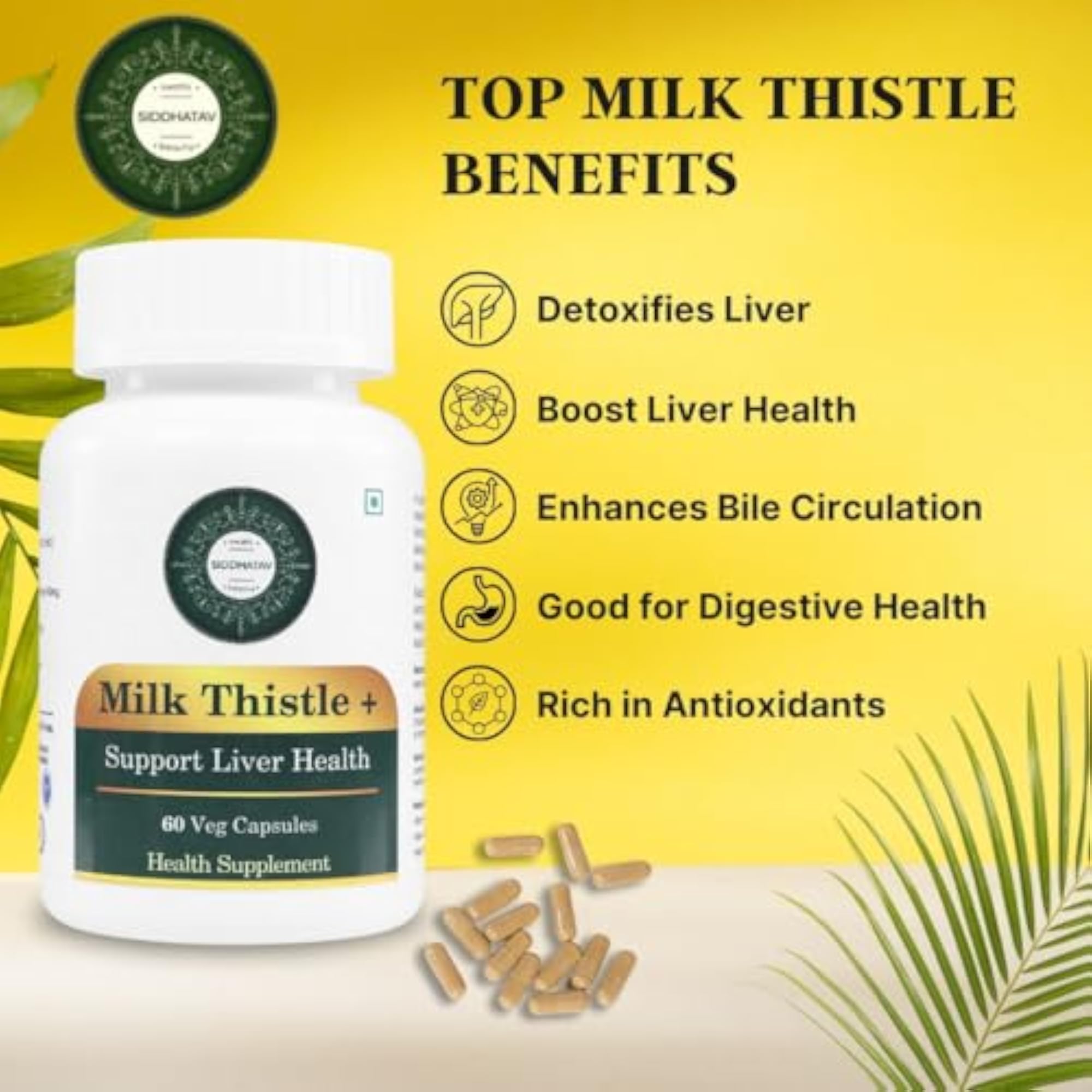 Milk Thistle Capsules for Liver Health, 60 Count