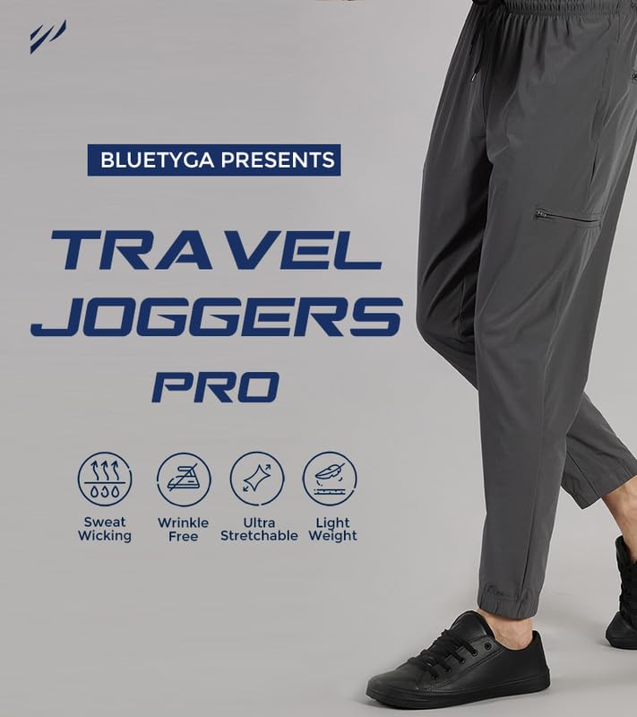 Image of BLUE TYGA Travel Joggers Pro for Men | Ultrastretch, Wrinkle Free & Sweat Wicking Travel Joggers | Quick Dry & Odour Control Joggers for Travelling