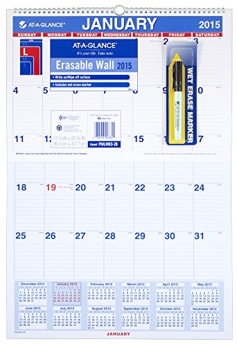 AT-A-GLANCE Laminated Monthly Wall Calendar 2015, 15.5 x 22.75 Inch Page Size (PMLM03-28)