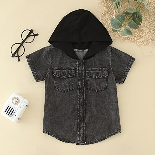 Toddler Boys Girls Short Sleeve Denim Hooded Coat Kids Tops T Shirt With Pocket Girls Coats3
