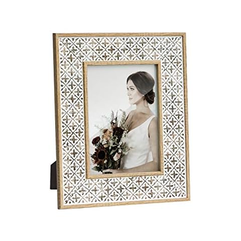 Afuly White Photo Frame 7x5 Moroccan Bohemian Decor shabby chic Oak 3D pattern, Picture Frames for Wall and Tabletop Cover