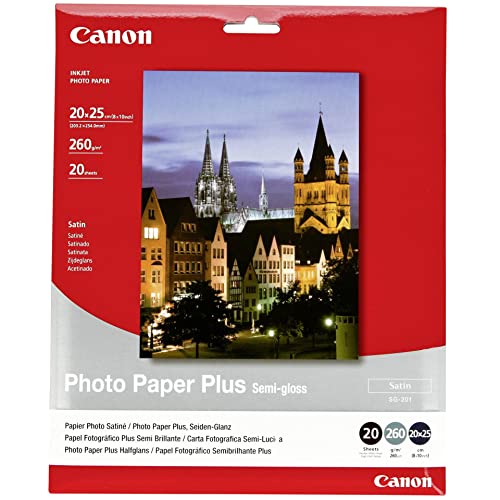 Canon SG-201 Semi-Gloss Photo Paper Plus 20x25cm (20 Sheets) - Satin Finish Paper, Instant-Dry Photos, 260 GSM - Compatible with Canon Inkjet Printers