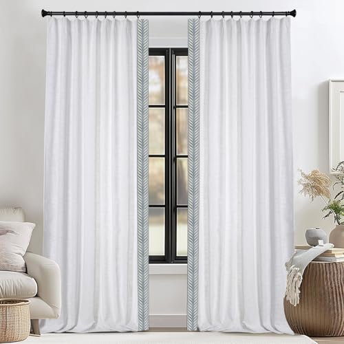 DotheDrape Blackout Linen Curtains, Blue V Tape Trim Drapes for Bedroom, Living Room, 40 Width 96 Inch Long, Snow White, 1 Set