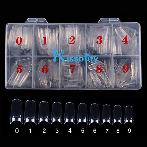 Kissbuty 500 PCS Clear Color French False Acrylic Nail Art Tips 10 Sizes With Box Perfect Length for Nail Salons and DIY Nail Art at home (Clear French)