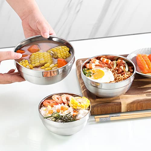Lyellfe 6 Pack 18/8 Stainless Steel Bowls, Double Walled Insulated Soup Bowls, 12 Oz Unbreakable Kids Snack Bowl For Rice, Cereal, Ice Cream, Hot Cold Foods, Bpa-Free, Dishwasher Safe #TOP6