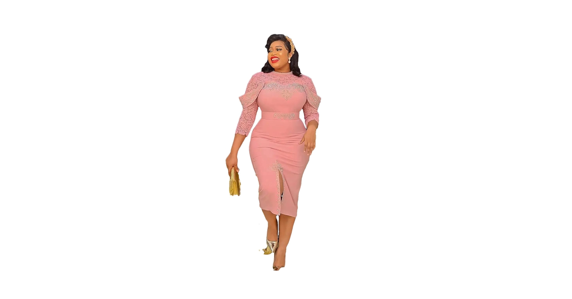 Women African 3/4 Sleeve Dresses Autumn Vintage O-Neck Knee