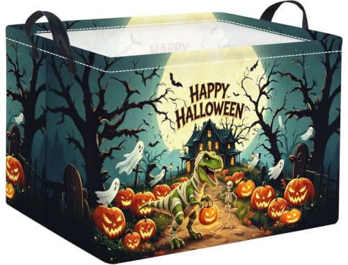 Image of Halloween Basket Cute Baskets for Kids Pumpkin Basket Rectangular Storage Bin Organizer Box Room Decor(Pumpkin Dinosaur)