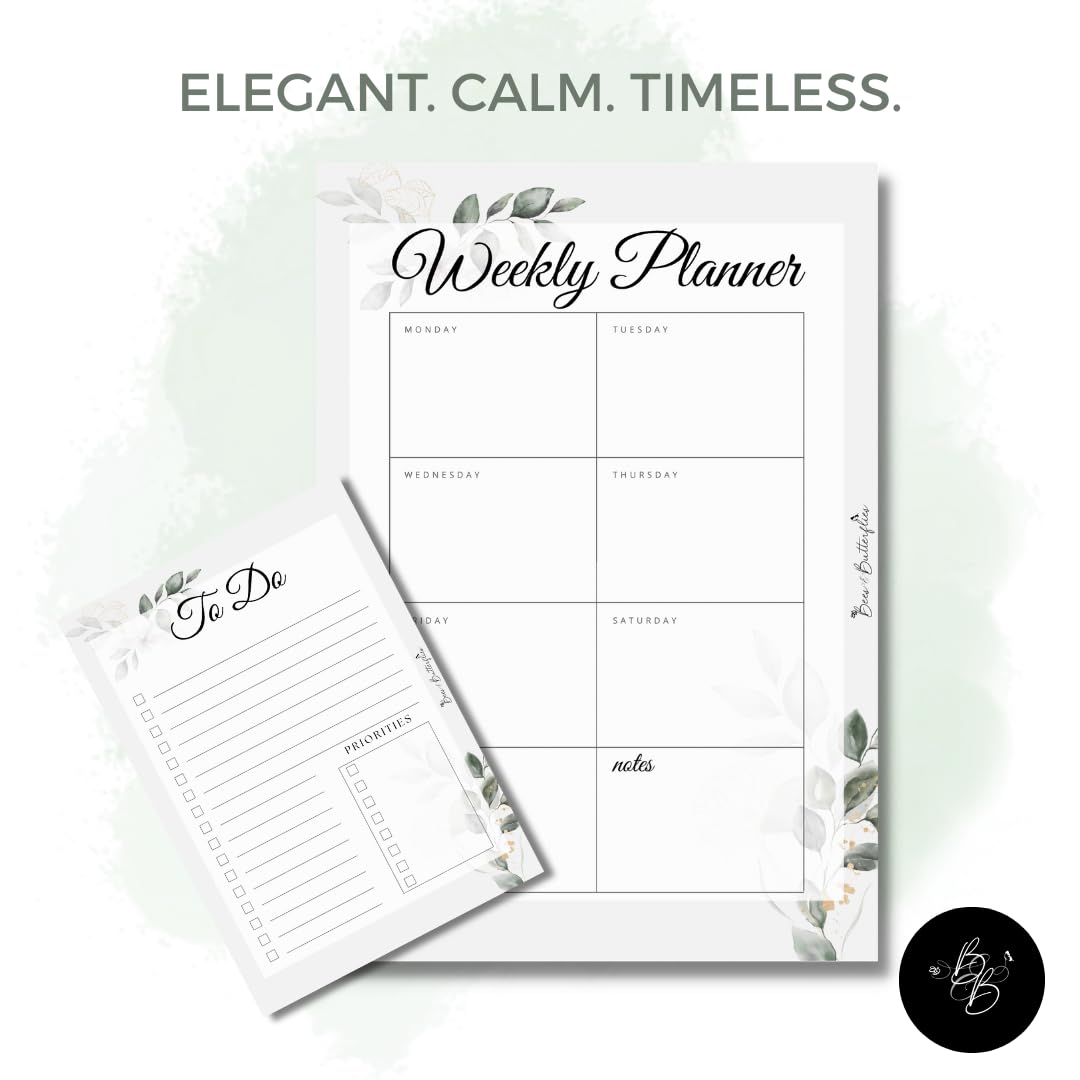 Bees and Butterflies A4 Weekly Planner & A5 To-Do List Combo (50 Sheets Each), Leafy Design Productivity Set for Office, Work, Study & Home | Elegant Organiser for Scheduling and Daily Task Planning 3