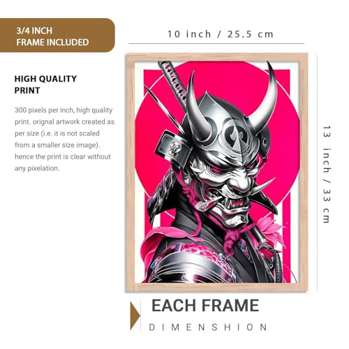 Image of HOTHOUSE Aesthetic Samurai Theme Devil Masks Wall Framed Posters | Japanese Devil Masks Framed Poster for Living Room Bedroom Gaming Room Studio Wall Decor Set Of 6 (10X13 inch)