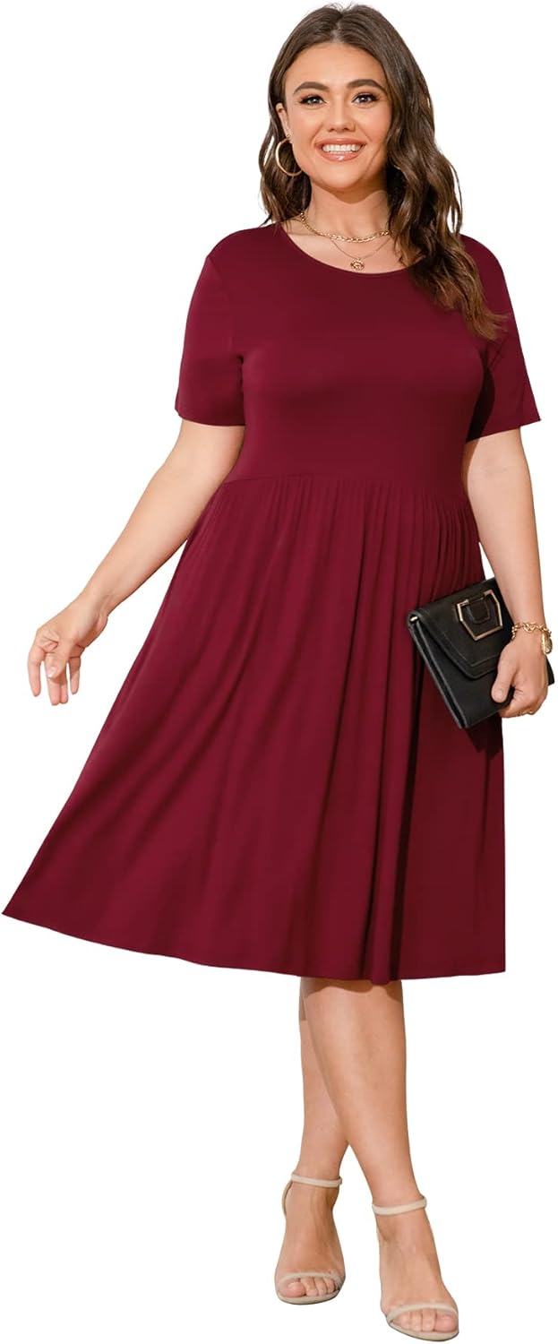 POSESHE Womens Plus Size Summer Dress 2026 Casual Short Sleeve Empire Waist Loose Fit Swing T-Shirt Dress with Pockets - Image 2