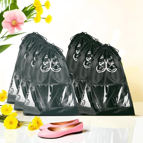 Image of Heart Home Pack of 6 Travel Shoe Organizer | Storage Bags | Travel Carrying Bag | Storage Organizers Set | Shoe Cover with Transparent Window | Shoe Dori Cover | Black & Gray