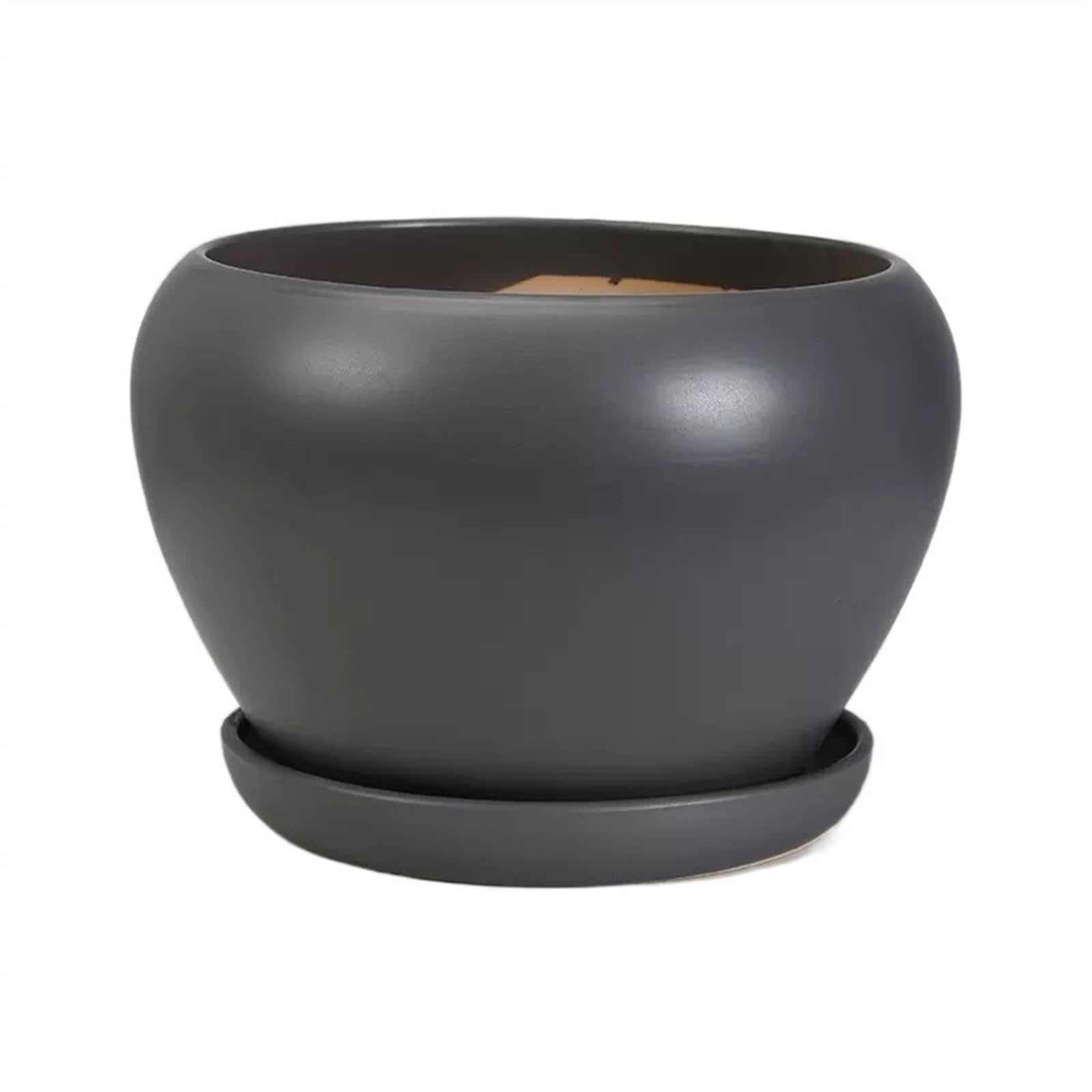 Doniczki na kwiaty Doniczki na rośliny Ponadgabarytowe doniczki w jednolitym kolorze Okrągłe Śliczne ceramiczne z tacą Donice Proste sukulenty Dom Salon Donice balkonowe Doniczka (Color : Czarny, Si