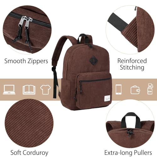 VASCHY Corduroy Travel Backpack, Vintage Casual Kawaii Cute Aesthetic Fuzzy Fluffy Plush Fleece Rucksack Daypack for School Teens/Man/Women Brown3