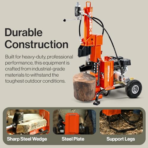 SuperHandy Log Splitter with Durable Steel Wedge, Portable Design for Firewood and Forestry Harvesting (25 Ton Gas Powered)