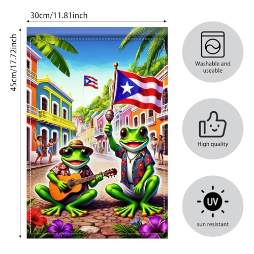 Image of Nuxovilar Puerto Rico Garden Flag Frog Guitar Polyester Decor 12x18inch