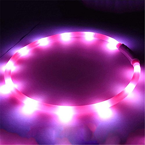 Bluelans Led Dog Collar,USB Rechargeable Glowing Pet Dog Collar for Night Walking Safety,Waterproof Flashing Light Up Dog Collar Necklace for Small,Medium,Large Dogs - Pink