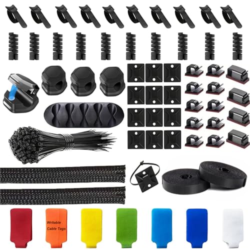 165-tlg Kabelmanagement Set mit Magnethaltern & Kabelkanal Schwarz | Kabelschellen, Kabelhalter Selbstklebend, Klettband, Beschriftung | Cable Organizer Für Schreibtisch/Heimwerker | Wiederverwendbar