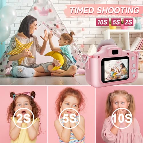 Kids Camera for 3-12 Year Girls, Digital Camera 2 inch for Children with 32GB SD Card Birthday Christmas Toy for 3 4 5 6 7 8 Year Old Creative Gift Pink - Image 4