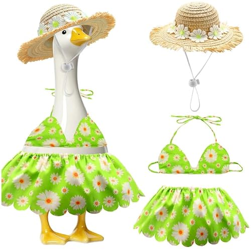 Travone Hawaiian Goose Outfit 17" 23" Statue Daisy Straw Hat Bikini Costume