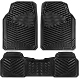 CAR PASS Rubber Car Mats, Waterproof Car Floor Mats All Weather,Car Mat Full Set 3 Piece, Automotive Floor Mat Trim to Fit for Cars Sedans SUVs Trucks, Anti-Slip Easy Clean, All Black
