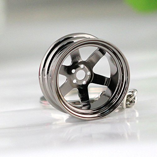 Image of maycom Creative Hot Auto Part Model TE37 Six Star Wheel Rim Tyre Keychain Keyring Key Chain Ring Keyfob Car Accessories (Black)