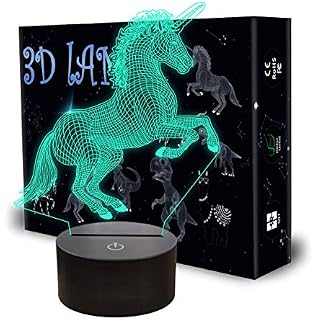Unicorn 3D Illusion Lamp, LED Unicorn 3D Night Light 7 Colors Changing with Smart Touch & USB Cable Kids Bedside Table Lamp for Girls Christmas Birthday Gifts Home Decor Light by QpenguinBabies