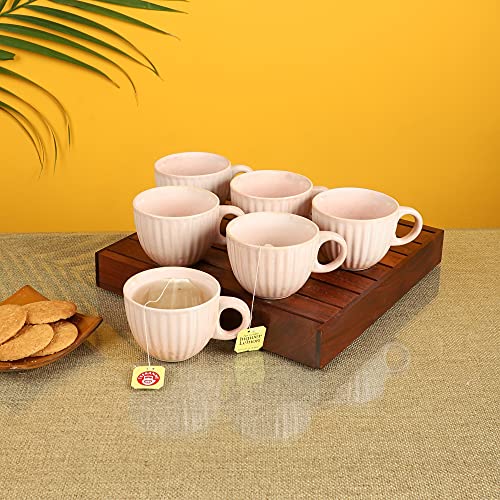 Image of AAKRITI ART CREATIONS Flamingo Pink Tea Cups Set of 6 | Ceramic Cup Set | Multipurpose Utility Cups | Modern Art Ceramic Cups | Glossy Finish, Light Pink Tea Cup Set